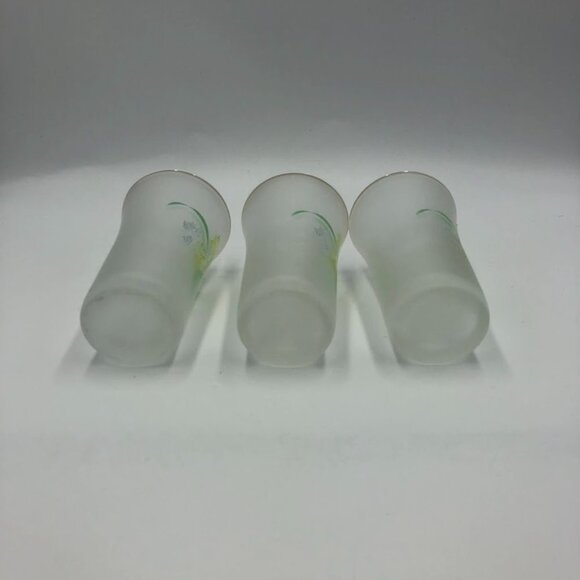 Vintage Set of 3 Frosted Swig Tall Shot Glasses Floral Wheat Grass Design - Picture 9 of 15
